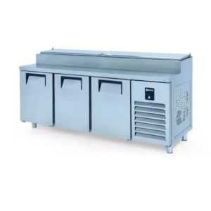 Pizza table refrigerator ICEINOX PTS-L 515 – 3 doors, stainless steel and with forced cooling