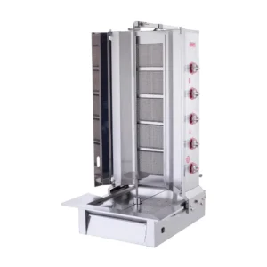 Shawarma machine GÖRKEM-5 – with lower motor and 5 burners, LPG gas and stainless steel body
