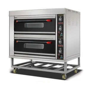 Spacious two-tier electric oven with 6 trays and metal bases