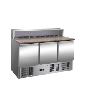 Холодильник для пиццы PS-903 — 3 двери, 405 литров, нержавеющая сталь и 8 контейнеров GN 1/6